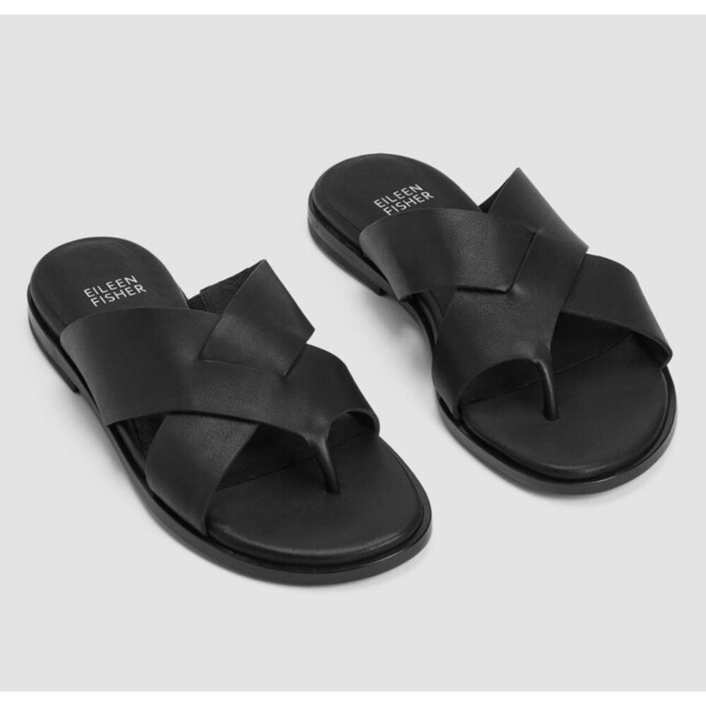Eileen Fisher Women Leather Crisscross Comfort Sandals Shoes Black 6.5M